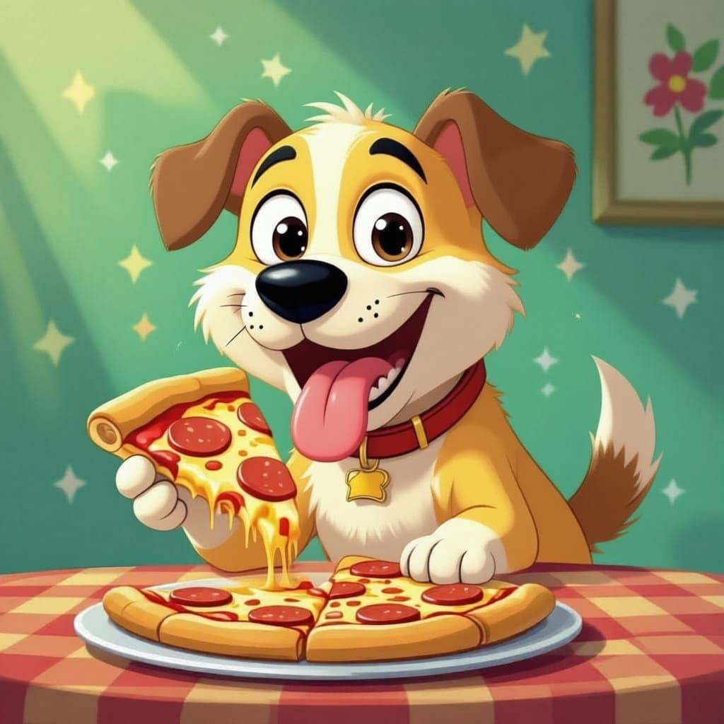 Odie eating pizza
