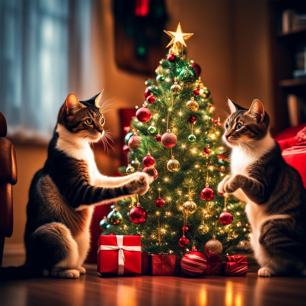 Funny Cats making a christmas tree - AI Generated Artwork - NightCafe ...