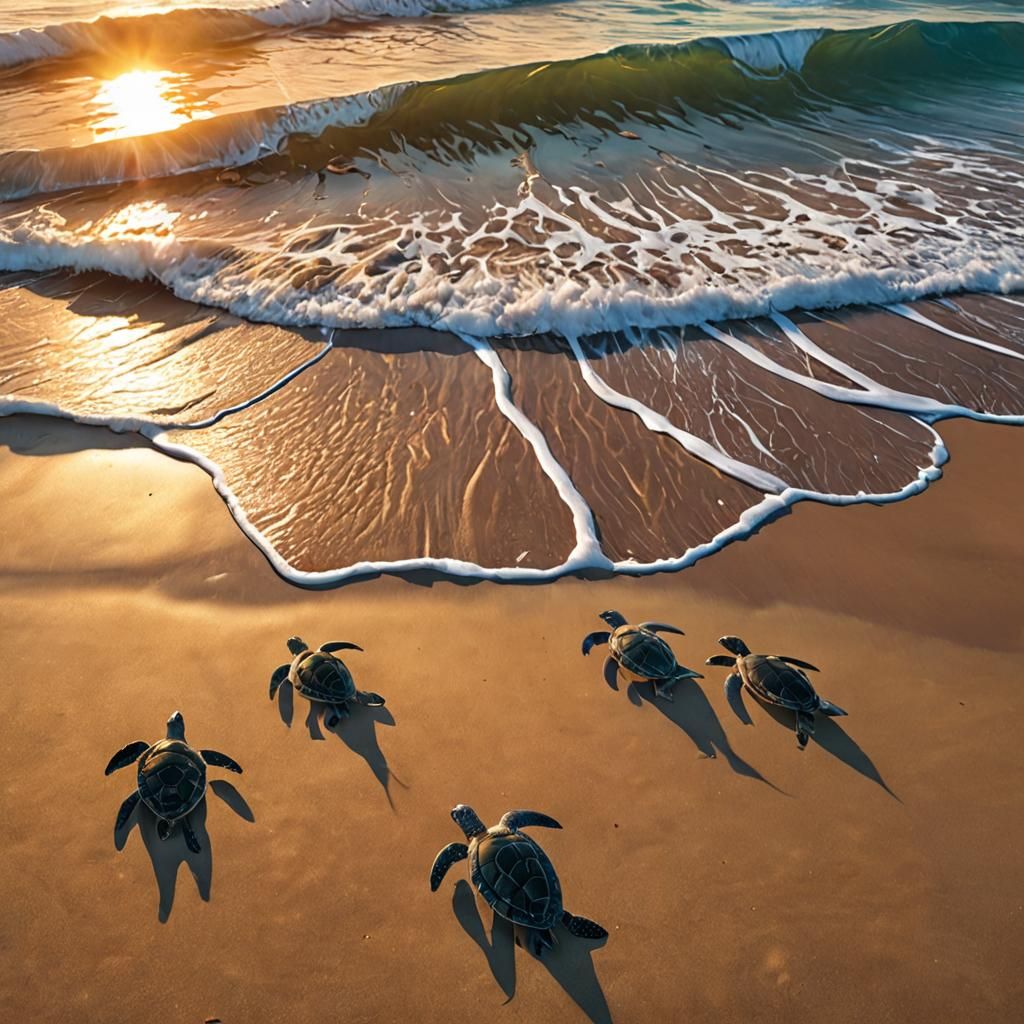 Australian Beach, Sunrise, sea turtles and dolphins