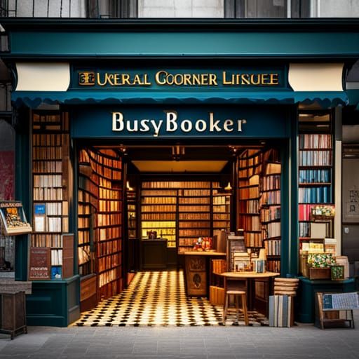 Create extraordinary logo sign image that resemble "Busy Book Corner
