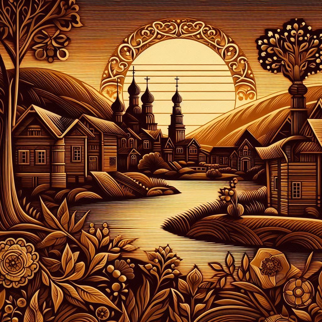 Medieval Village, Woodcut