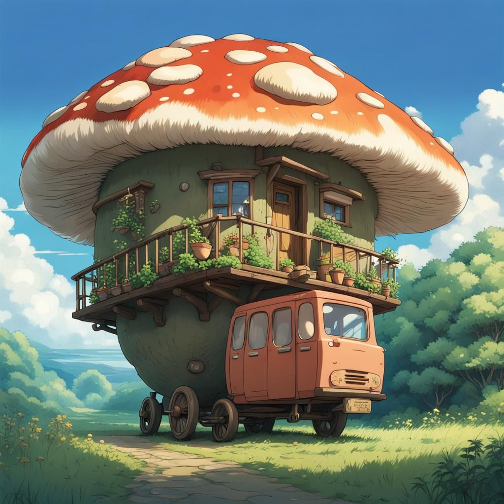 mushroom house on wheels  by @yami