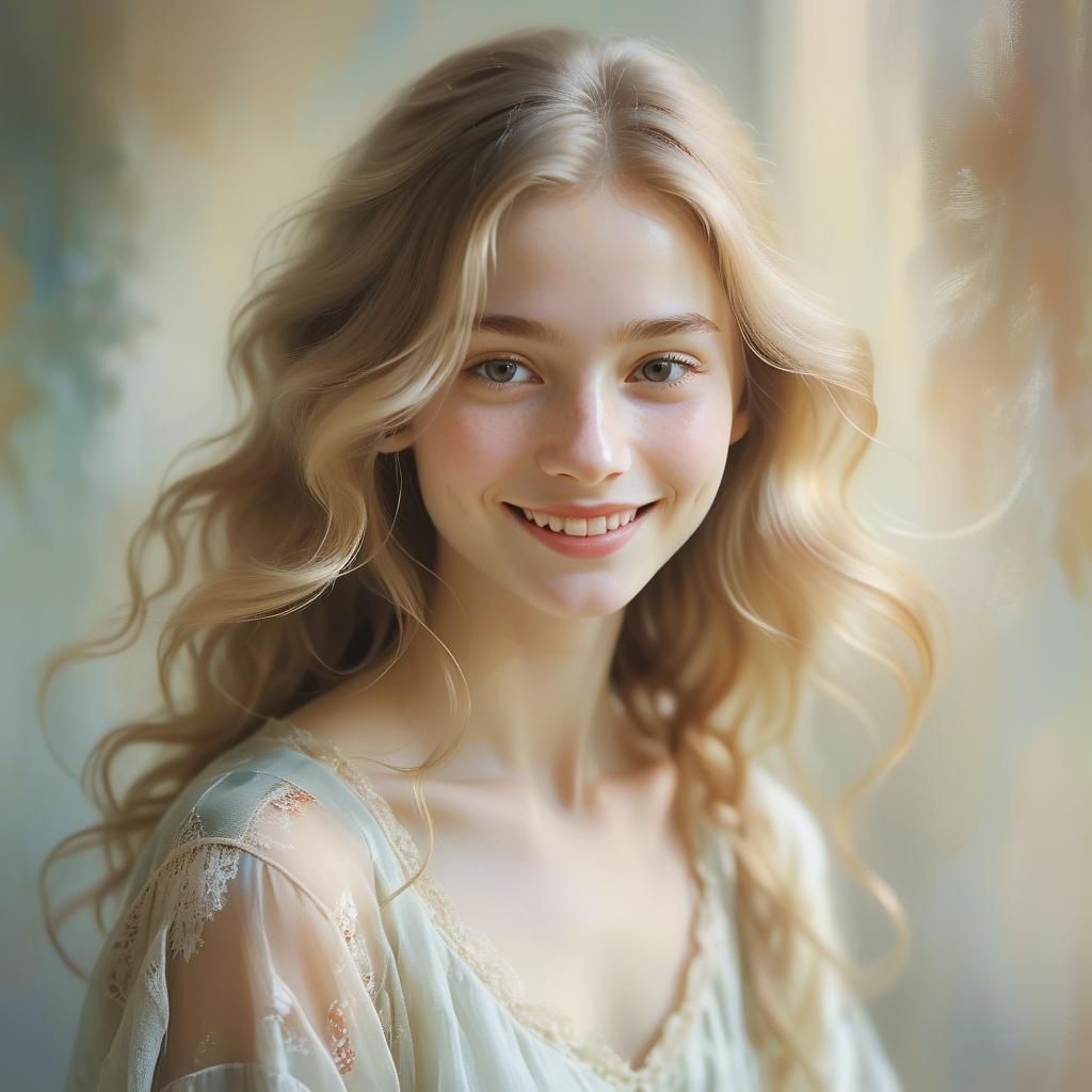 Beautiful Woman Smiling in Soft Impressionism Style