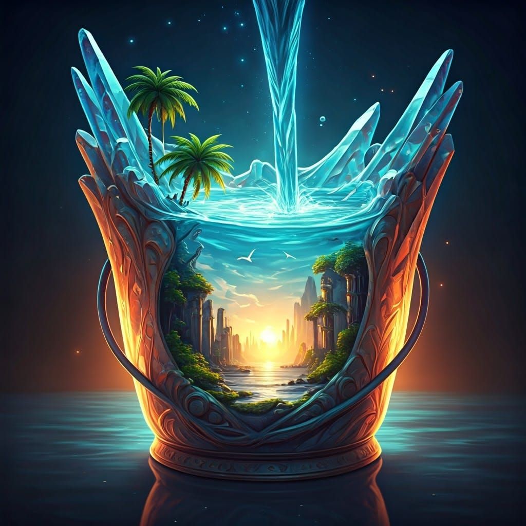 Surreal Bucket Unfolds into Mystical Shoreline
