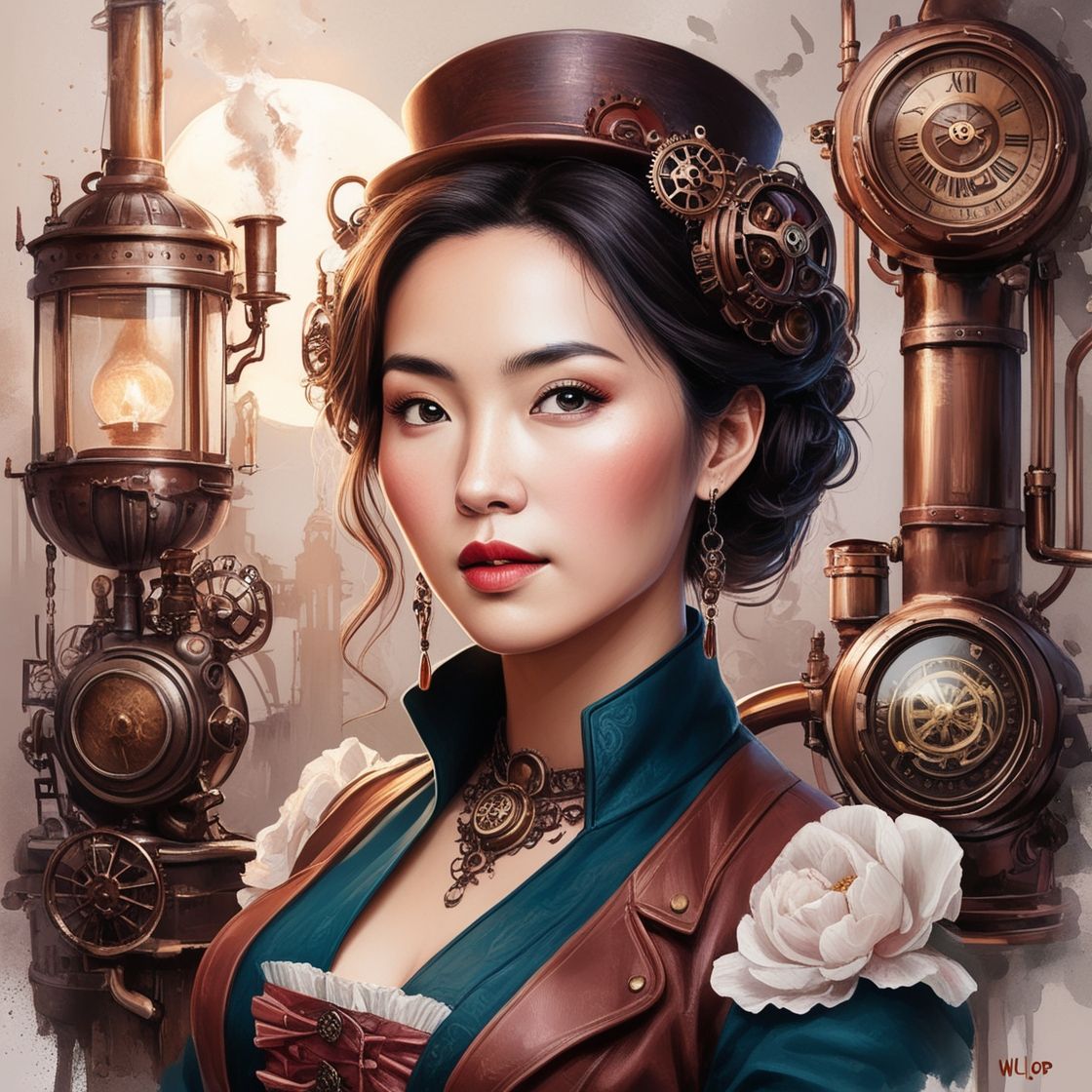 Steampunk Asian Woman in a Steampunk World