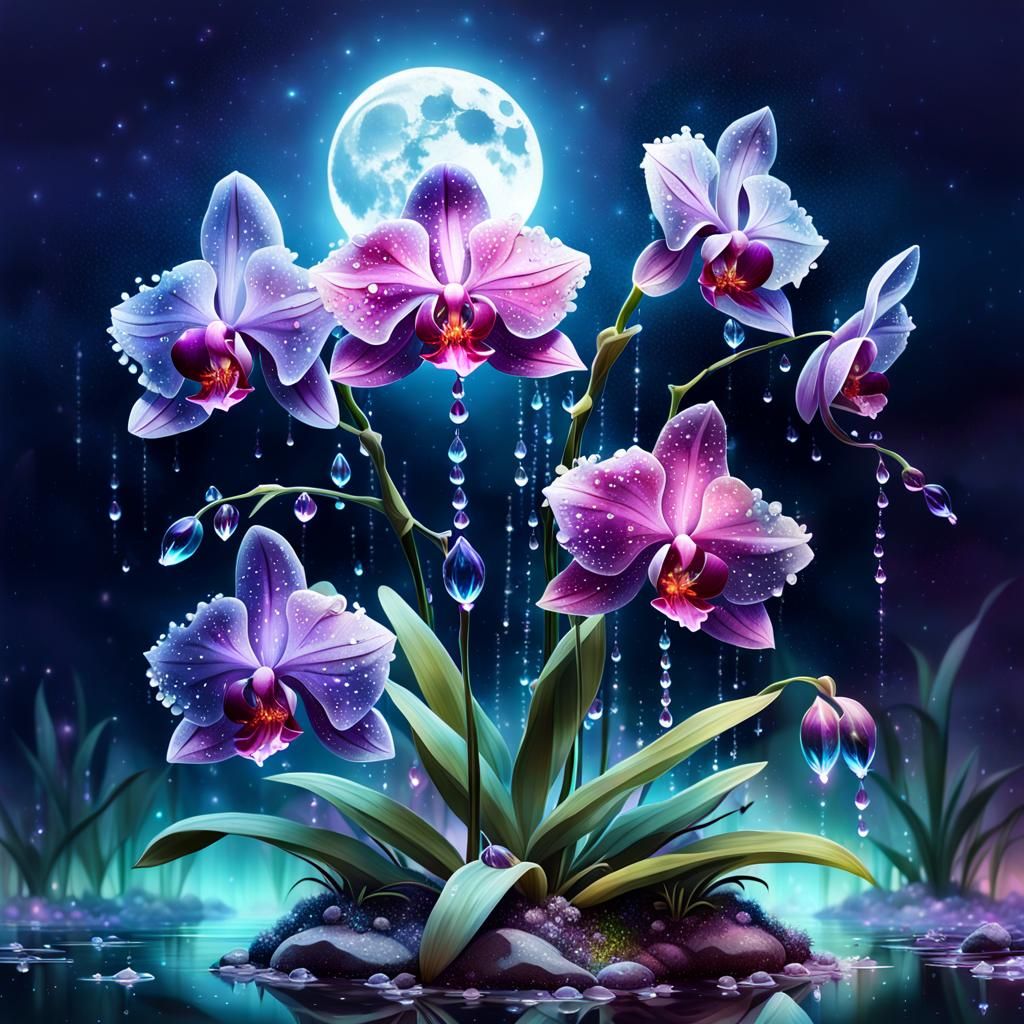 Narcissus is an orchid crying by the lake, under the moonlight...  by @Ella-ArtWork