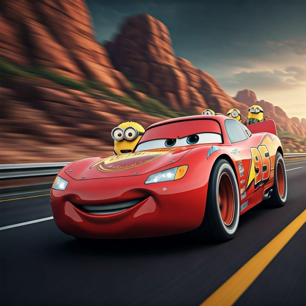 Lightning McQueen Driven by Minions: Fantasy Concept Art