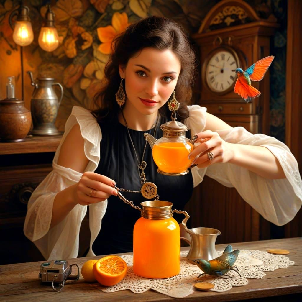 Surrealistic Lady in Vibrant Fantasy Scene