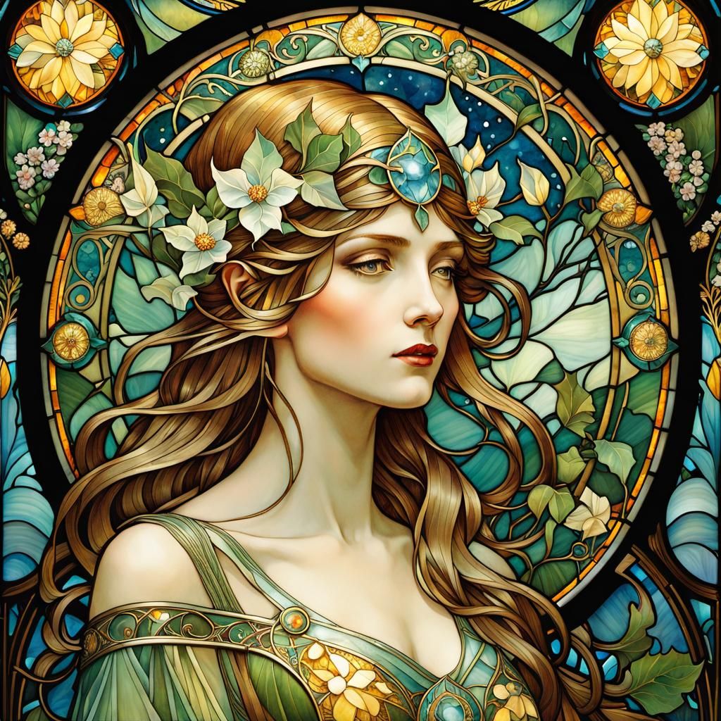 Art Deco Stained Glass Mosaic Art; Spring  by @Bob Sloth