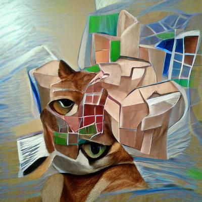 cubist painting of cyber cat impasto hyperrealism