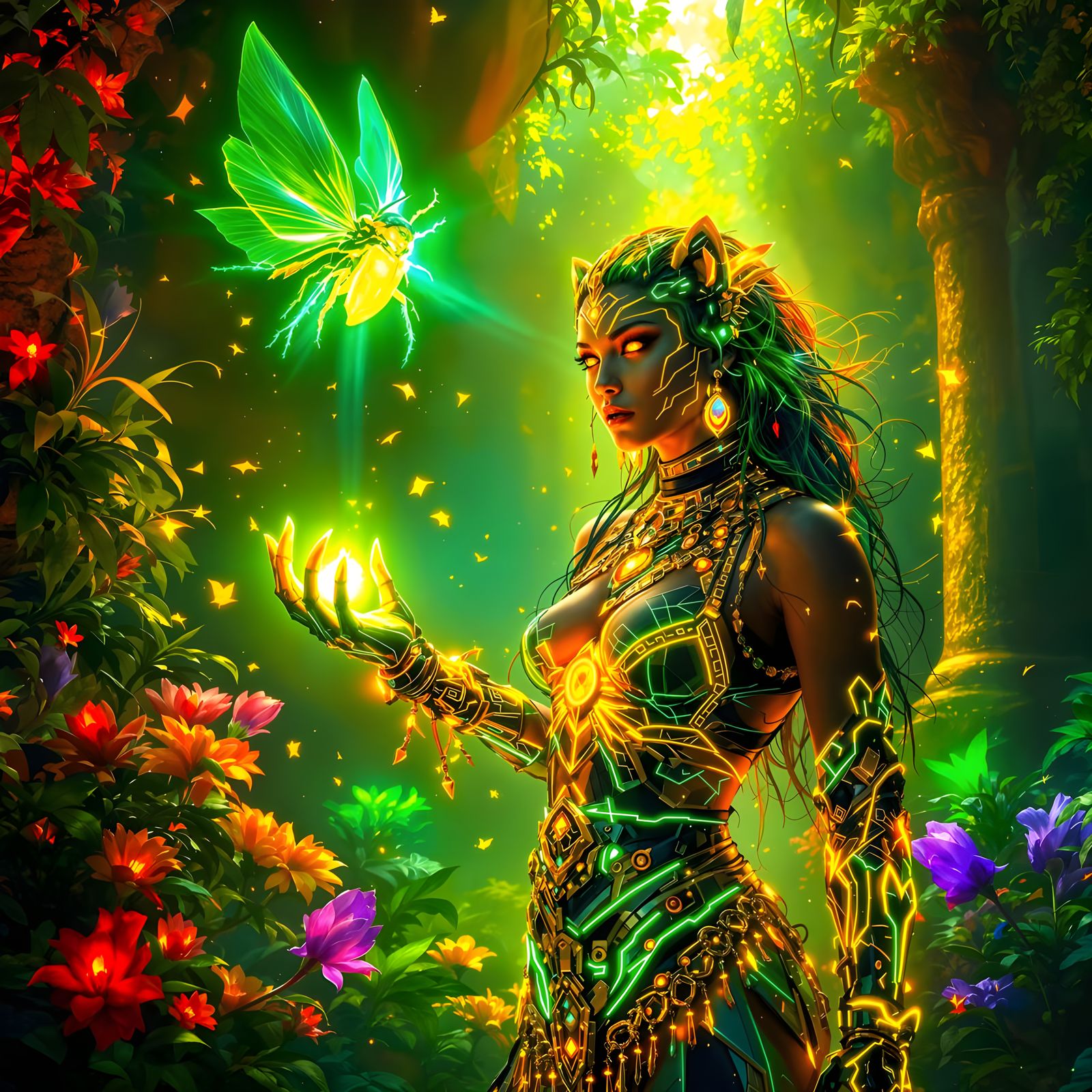 Zamona tigress-warrior goddess neon green and neon orange  by @Fischlee