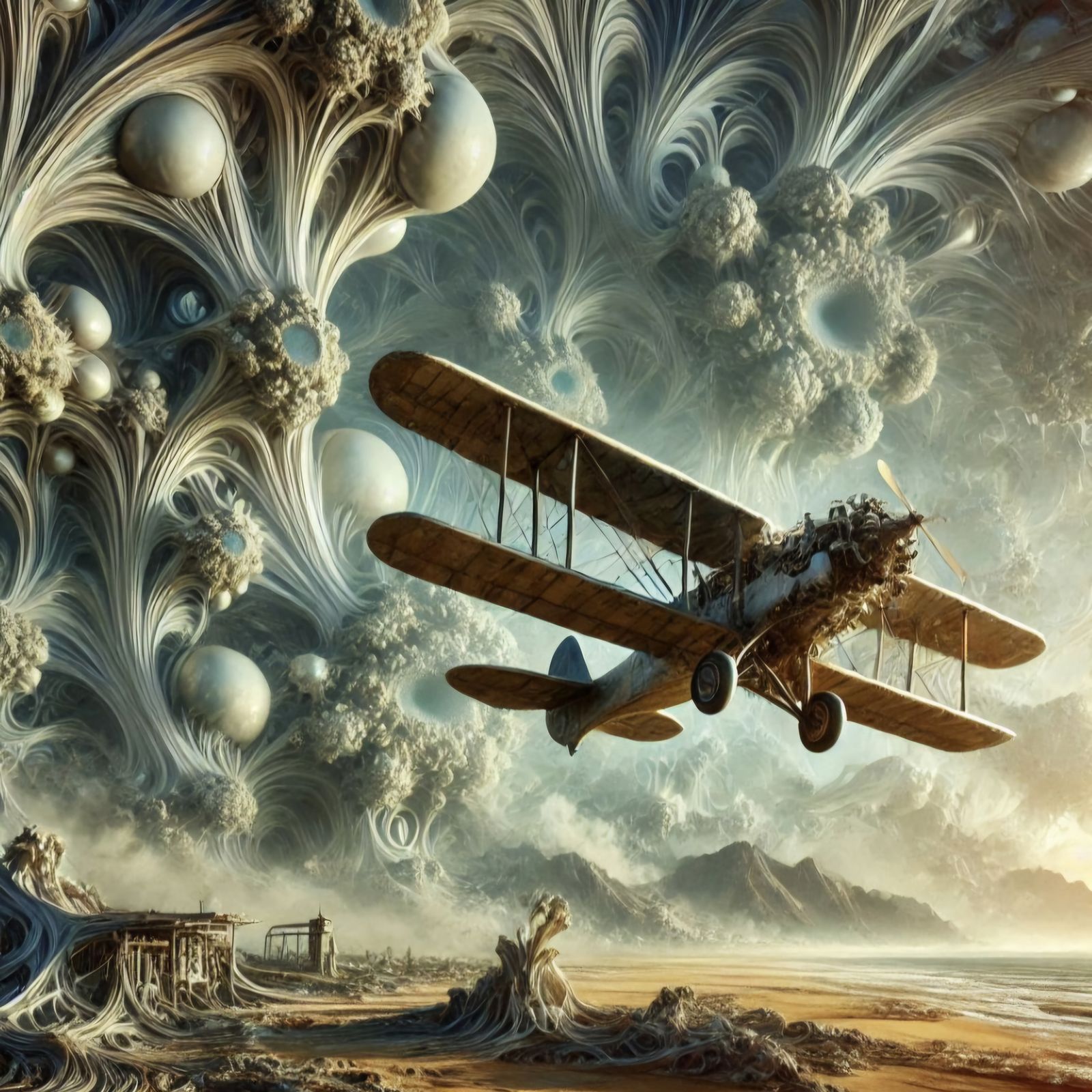 An Organic Storm, Enveloping the World, DIY Biplane trying to Escape