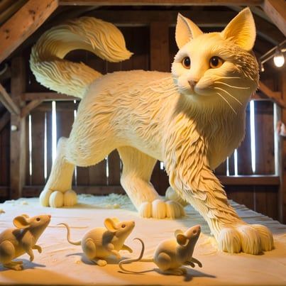 cat and mice made of butter