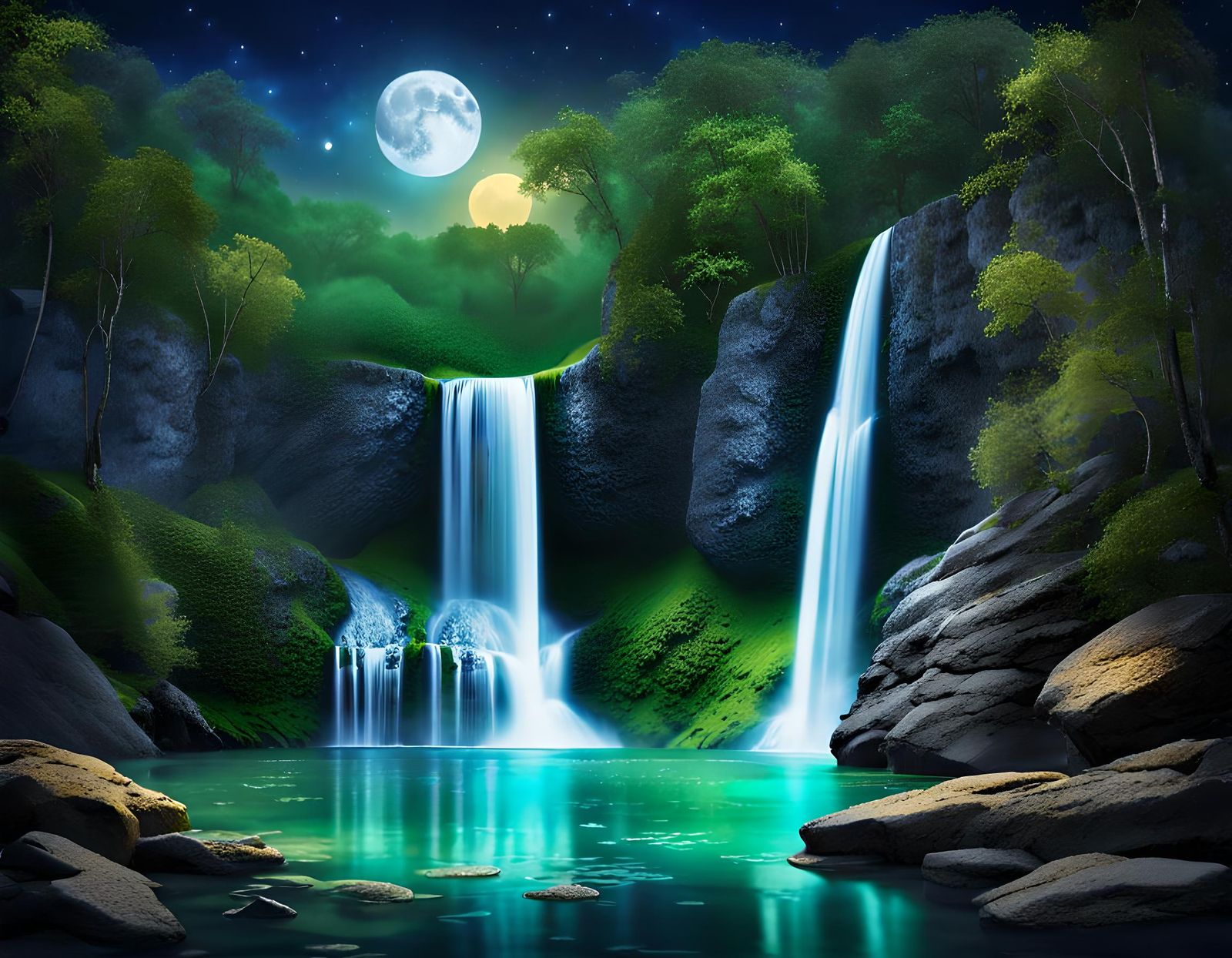Majestic waterfall in the moon light...