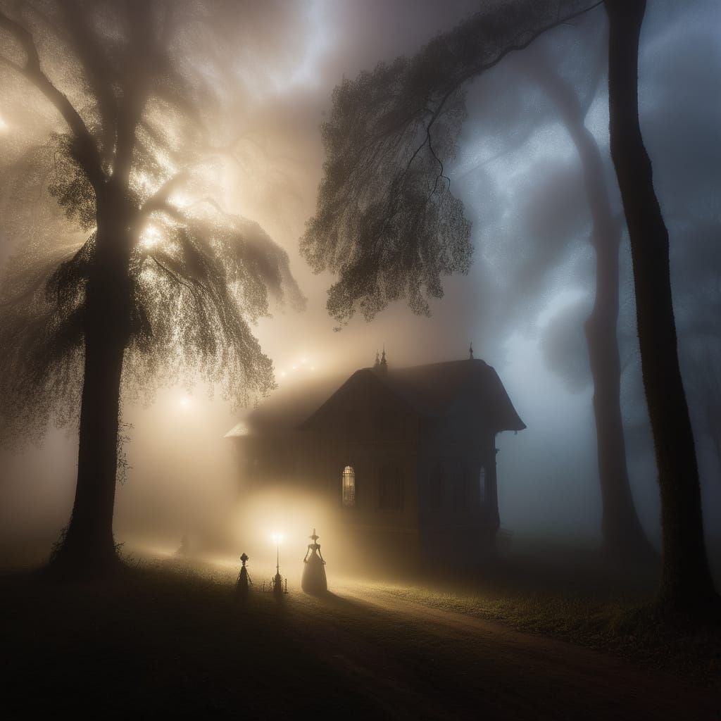 Dark Baroque Confusion: lightbeams cutting through heavy fog, Tami Bone  by @xtough 