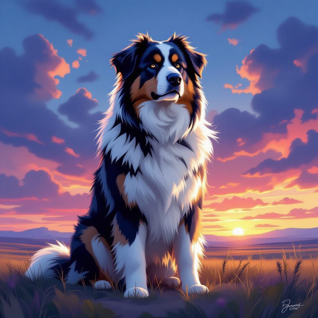 Majestic Giant Dog in Epic Fantasy Landscape