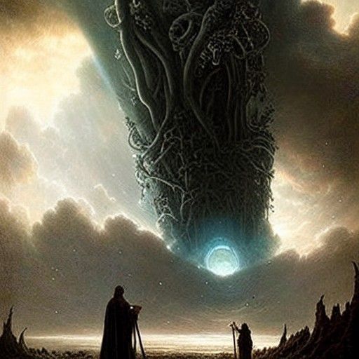 A hole in the sky with cosmic horrors falling out horror Gus...
