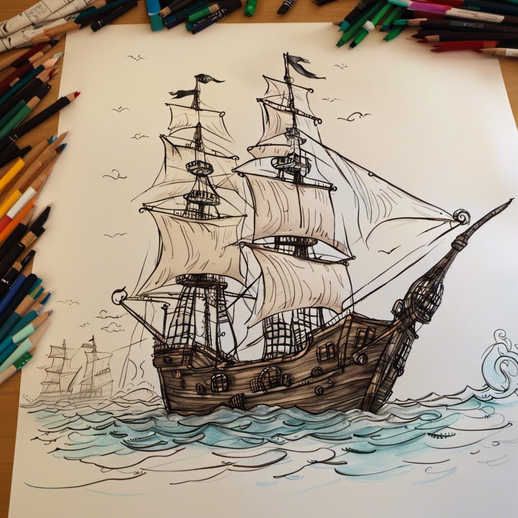 Draw me a pirate ship for Zuhair and Zia