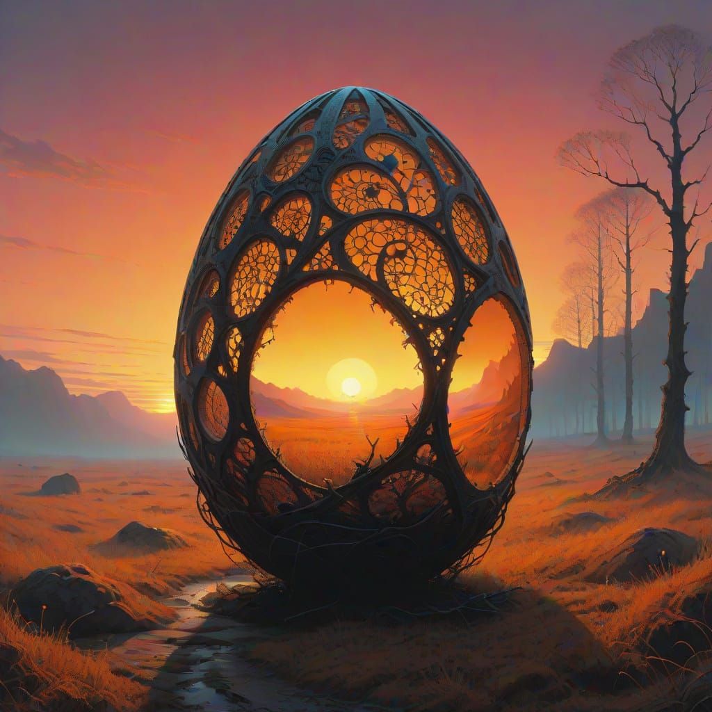 Golden Lace Egg Radiates Ethereal Glow in Hyperrealistic Sun...