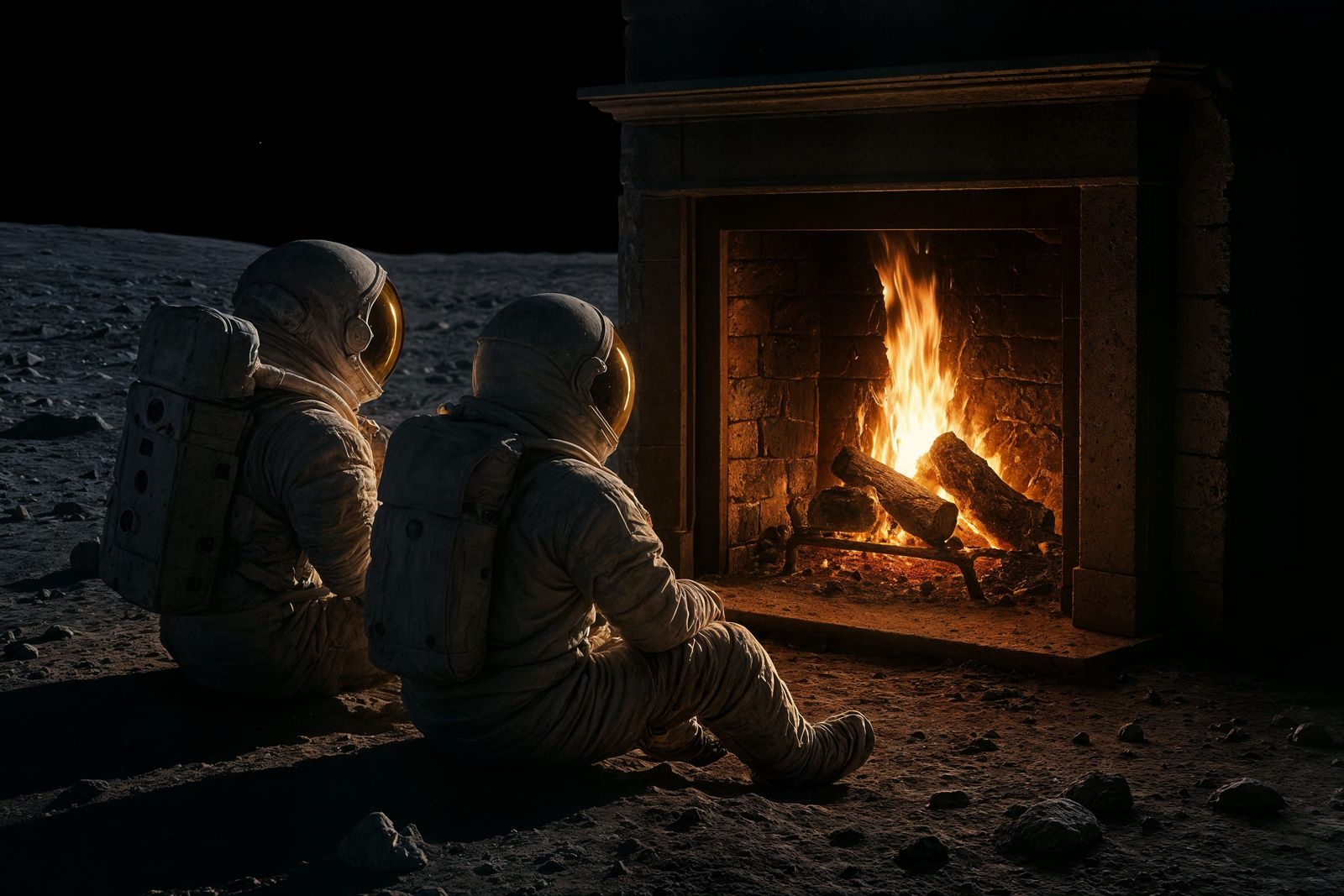 Ridiculous places for a fireplace no exception for the men on the moon.