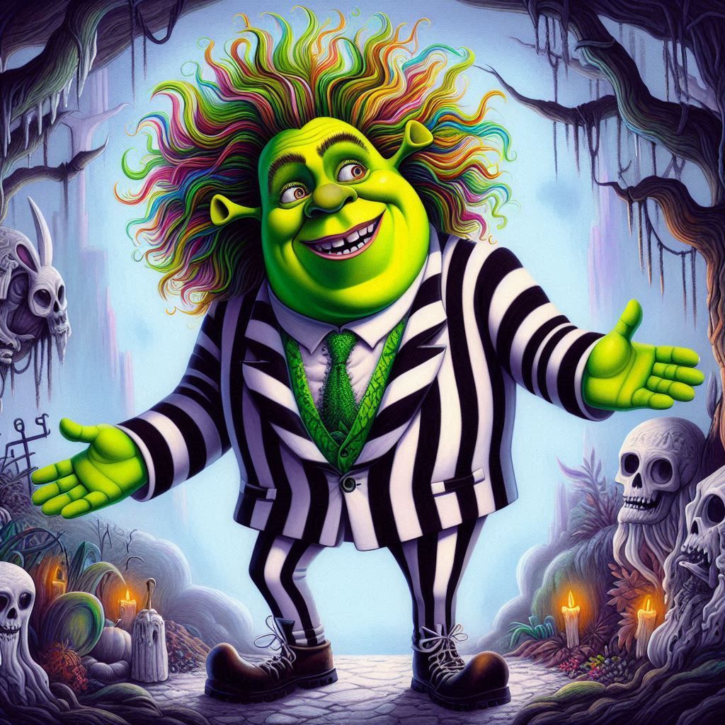 Shrek in Beetlejuice: A Whimsical Crossover