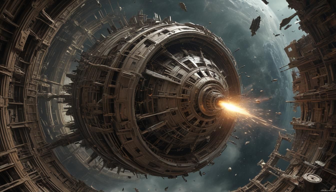 spacecraft, traveling into a space  wormhole, getting torn a...