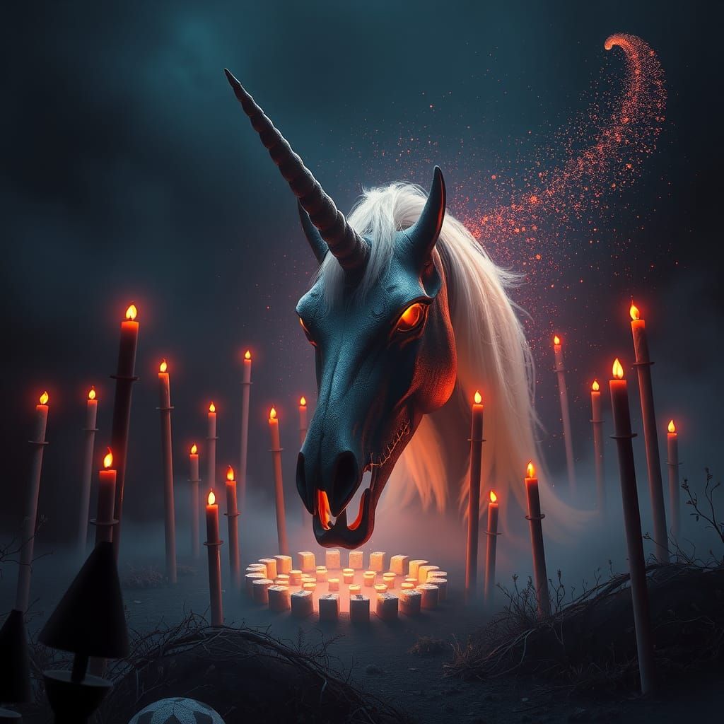 Gothic Unicorn Skull in Dark Surrealism Style