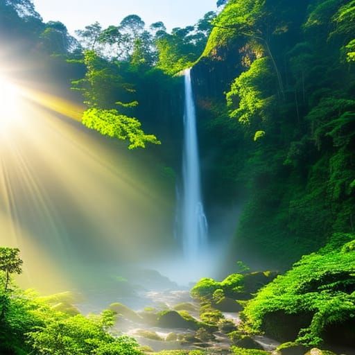 Beautiful waterfall in a tropical rainforest