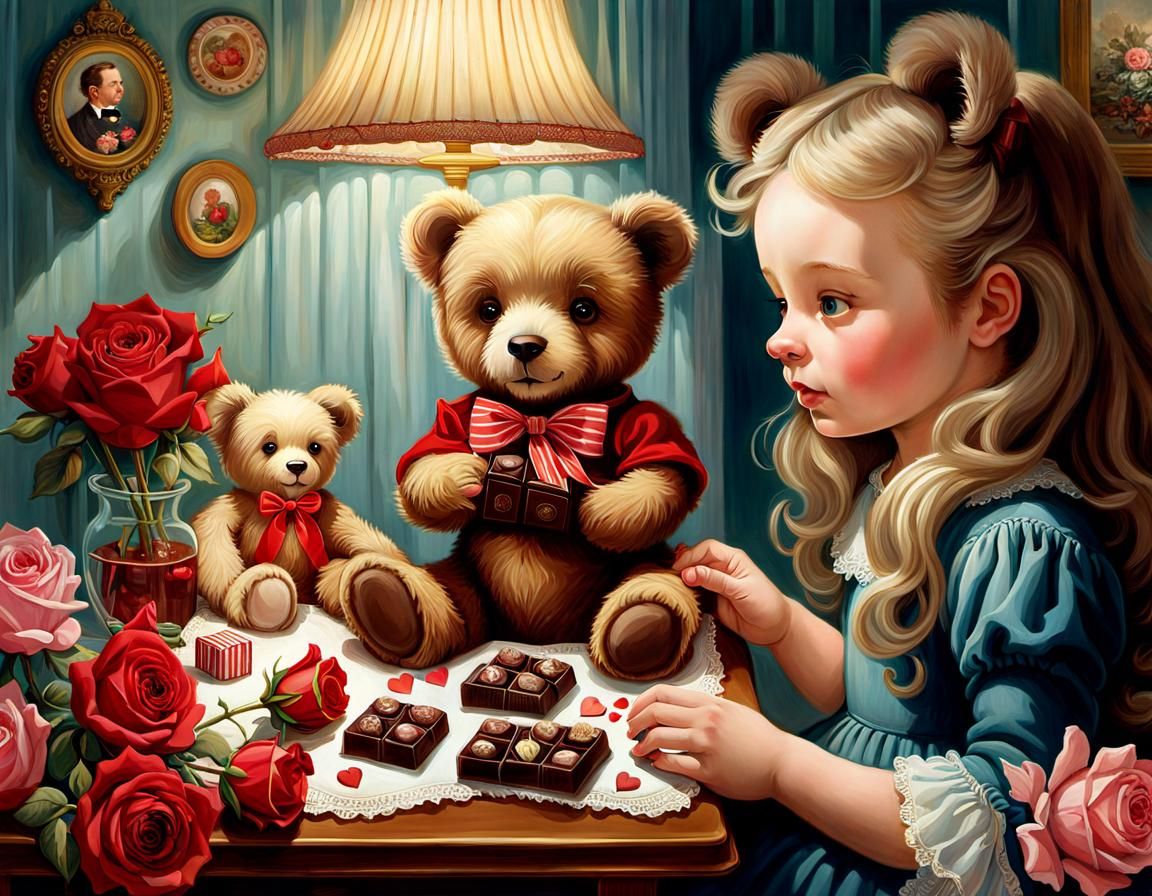Sharing Valentines Chocolate and Roses with Teddy  by @Strigoi77