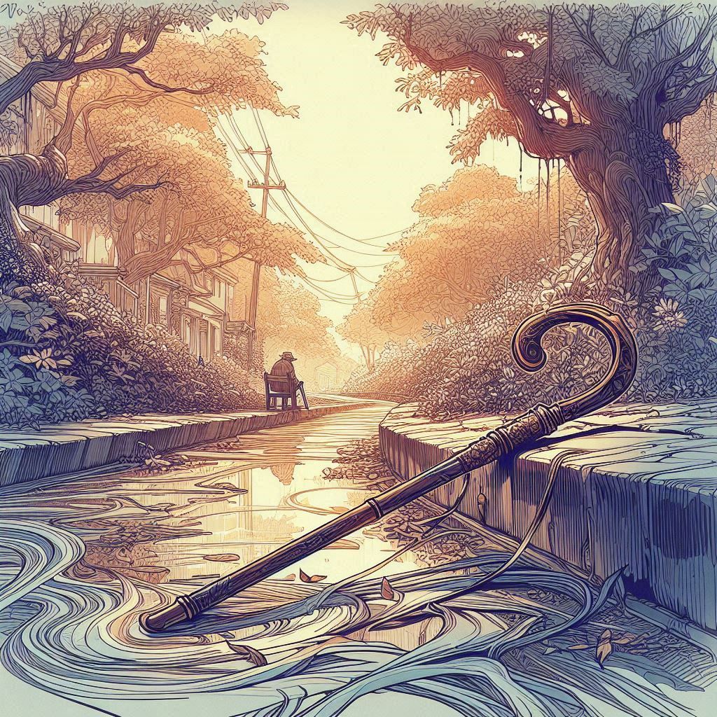 White cane lying in a gutter in the lane If you're walking home alone