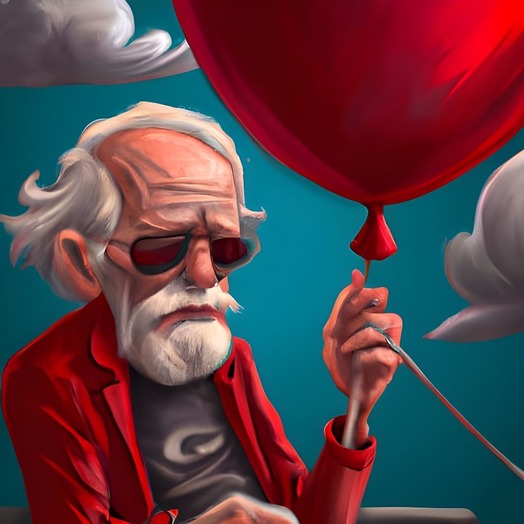 Nostalgic Old Man Dreams of Heaven with Red Balloon