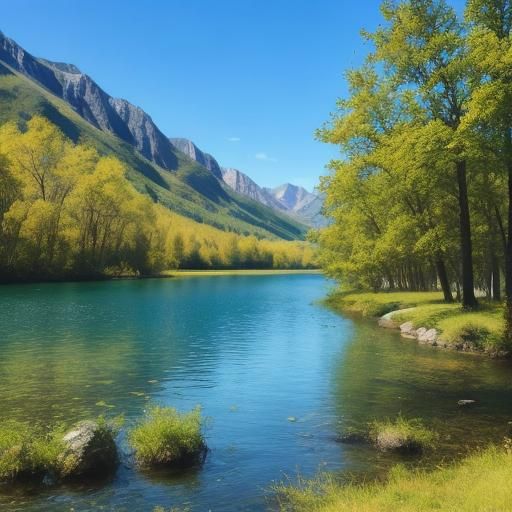 Simple AI Landscape with Flowers and Sun