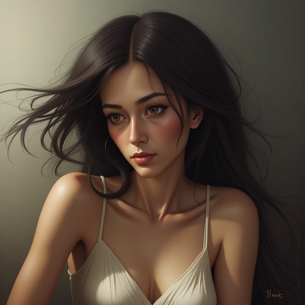  <lora:One by One Flux:1.0>Melancholy woman