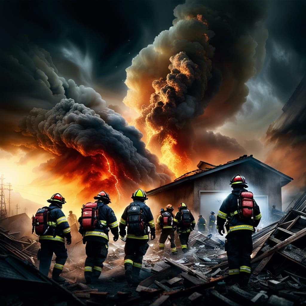 Teamwork of firefighters and rescue workers after an earthquake  by @Hartmut