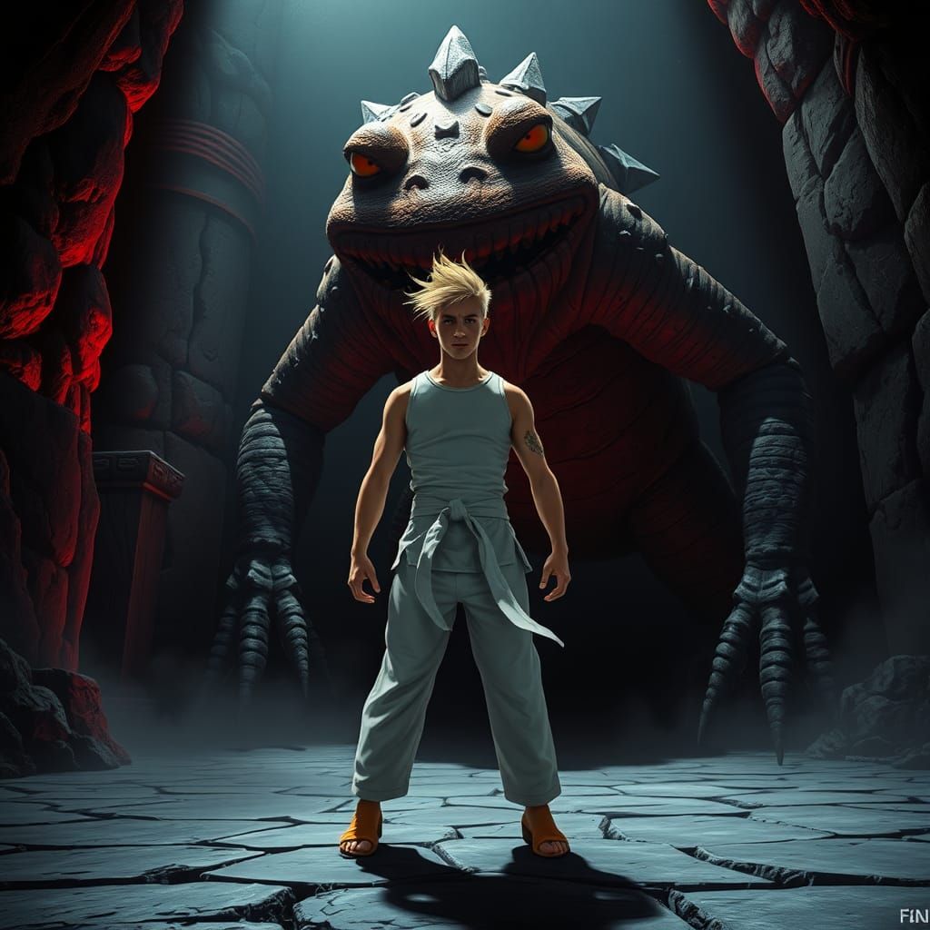 White haired Mastered Ultra instinct god eater full power shaggy rogers vs memetic chuck norris(perfect eyes)(perfect anatomy)