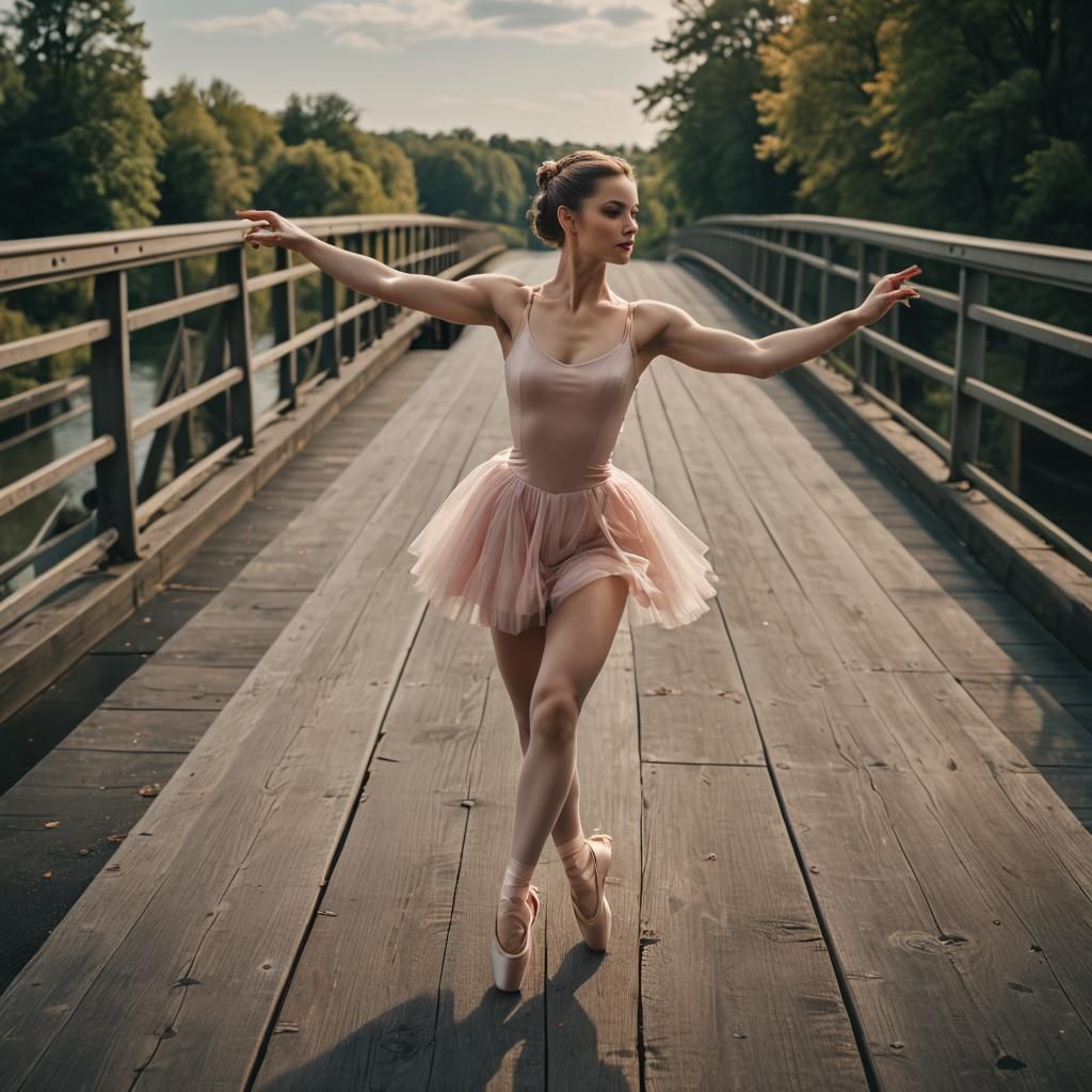 A ballerina on a bridge