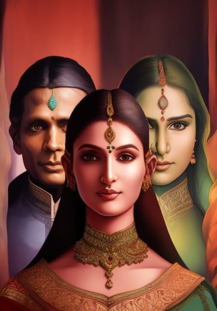 India culture WLOP complementary colors detailed painting hy...