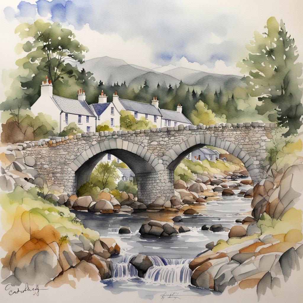 Carrbridge, Scotland, (postcode PH23 3AR), pencil sketch wat...
