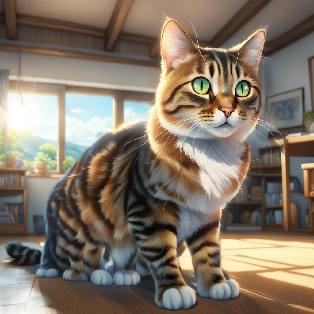 Anime Tabby Cat with Glow Effects