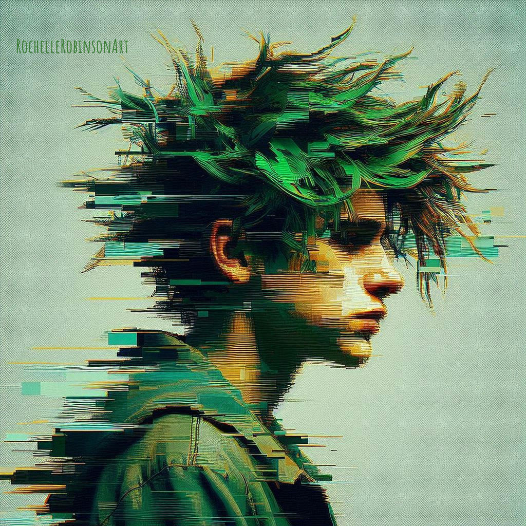 Teen With Green Hair - Glitch Art