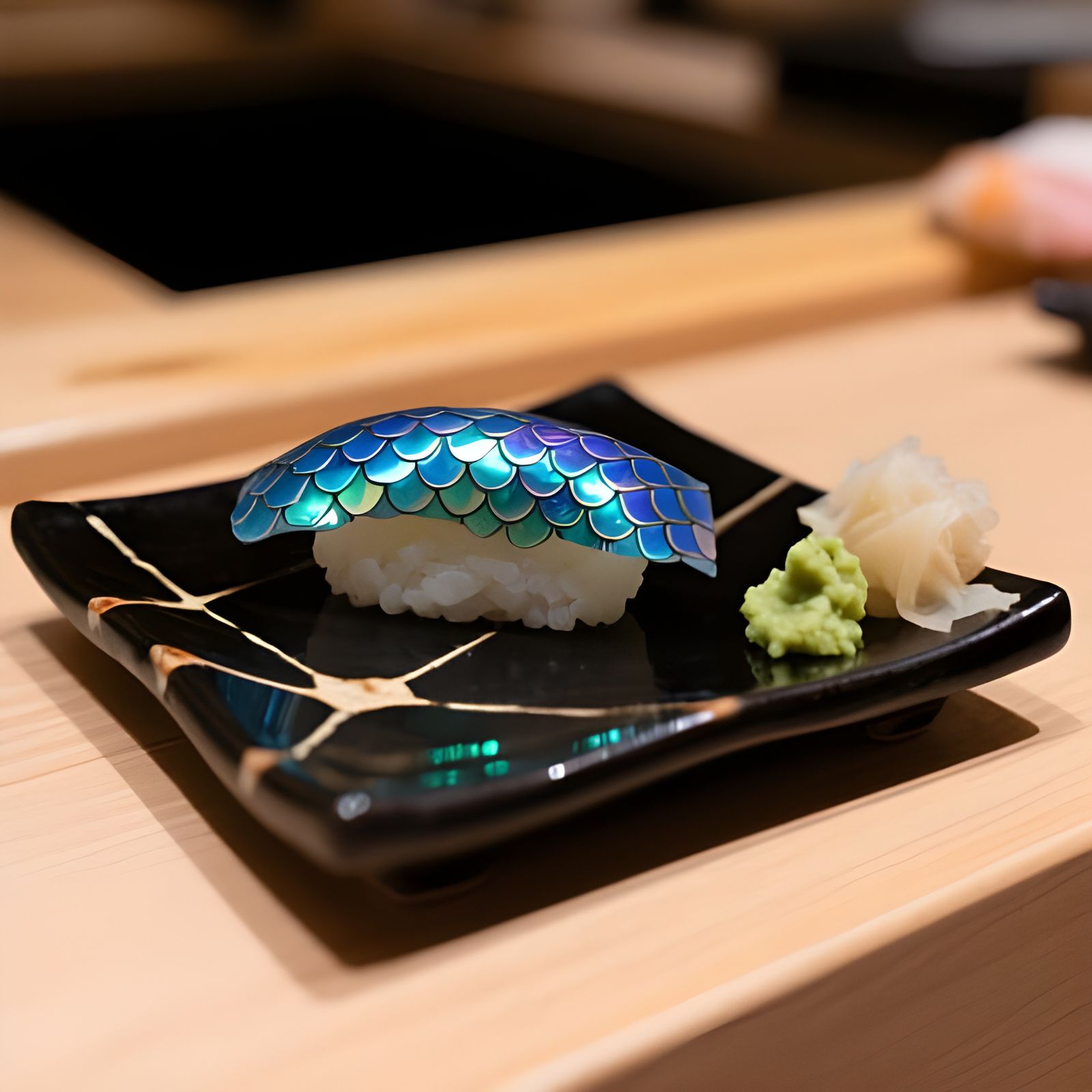 Mermaid Scale Nigiri Sushi on Kintsugi Platter