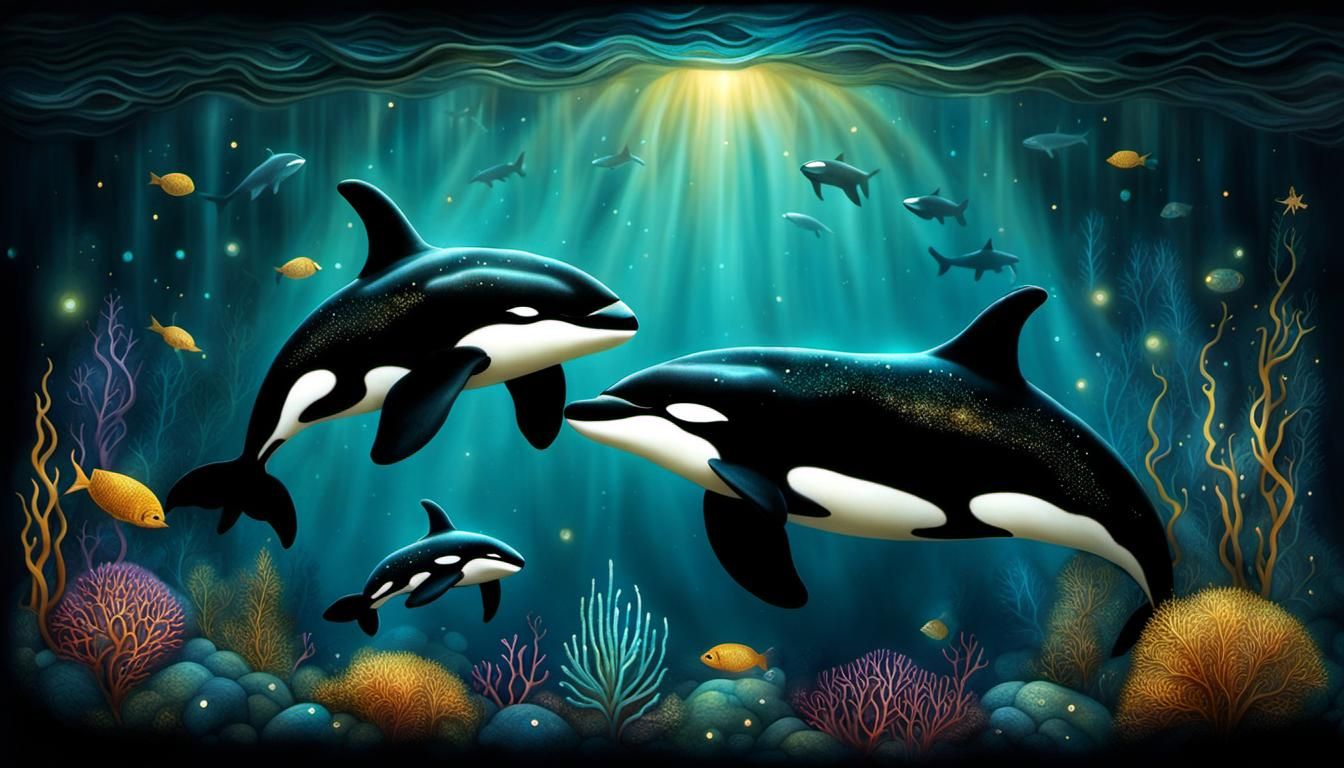 Orca  Family frolicking in the shallows...