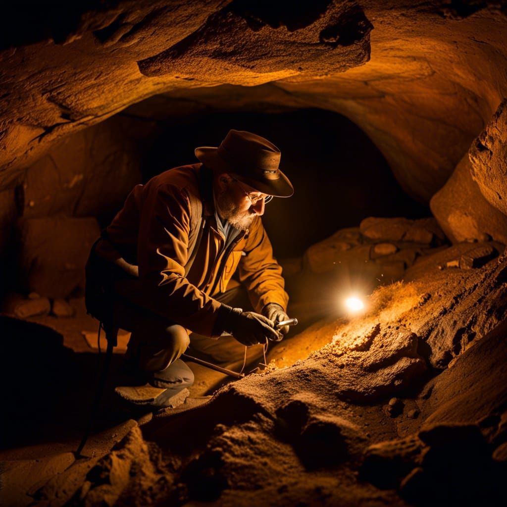 Archeologist Examining a fossil in a cave  by @Gate