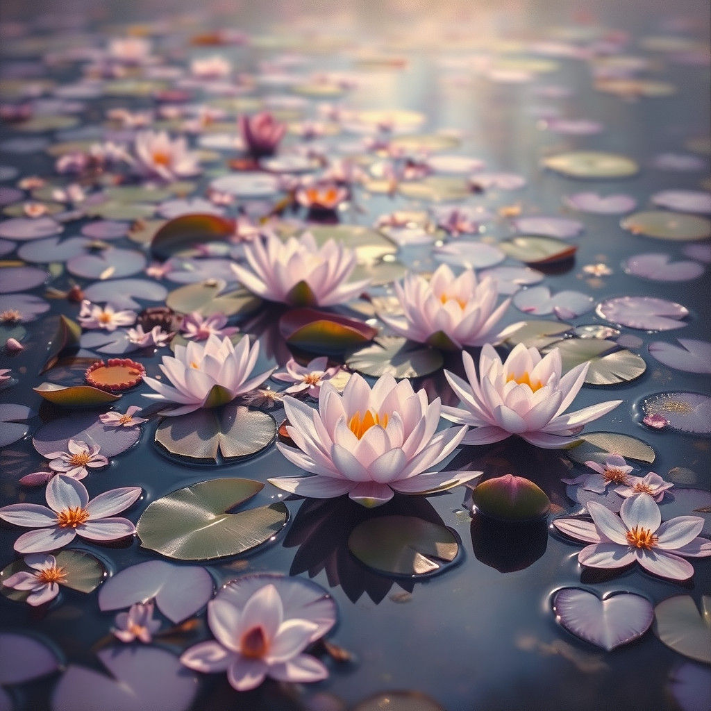 Lavender Water Lilies Dreamscape in Color Field Style