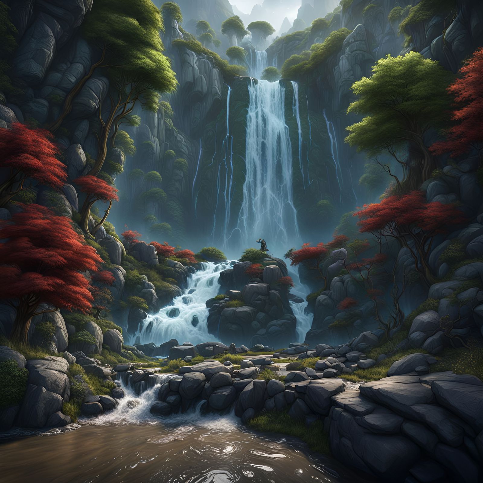 looking down a waterfall