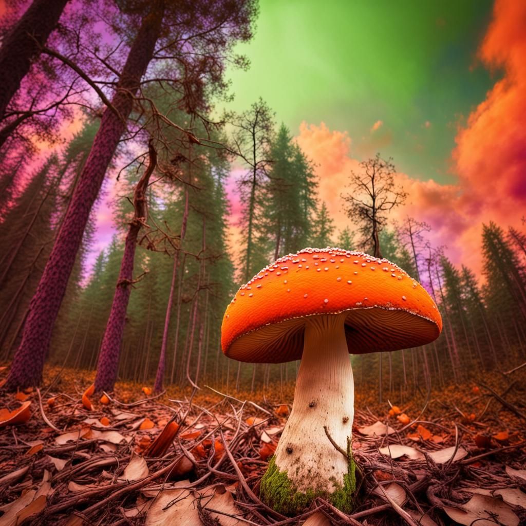 photo, surreal, fiction, non-real: ein riesiger grüner Pilz ...