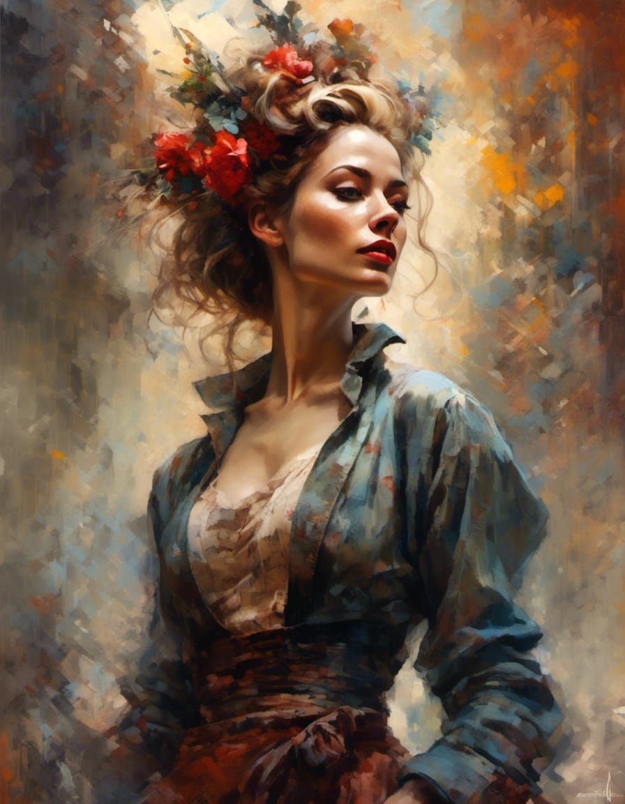 <lora:Smoke:1.0> glorious portrait of a beautiful woman of the 1940s, dappled sunlight, art by Eve Ventrue, Ismail Inceoglu and Carne Griffi...