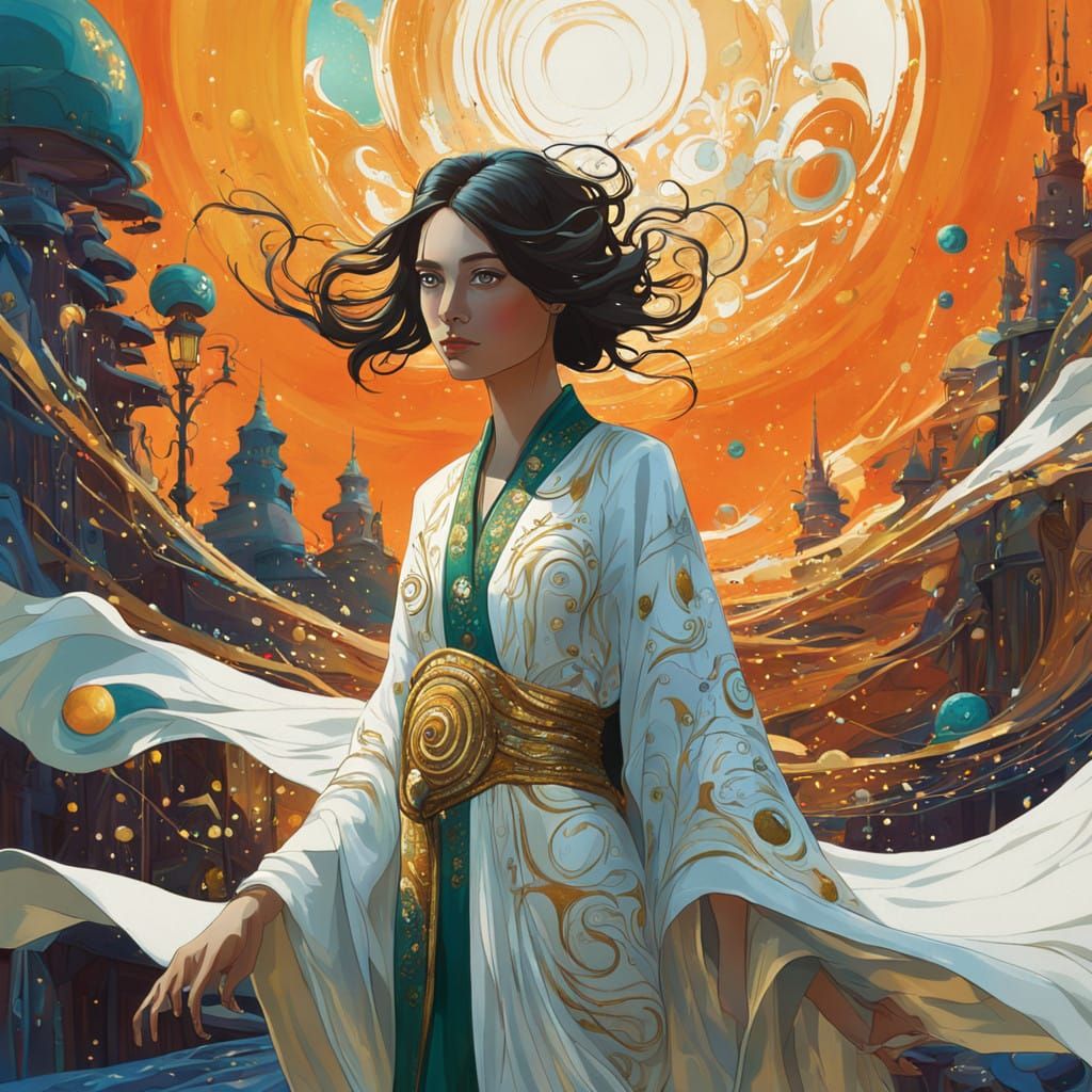 Mysterious Woman in a Vibrant, Dreamlike Realm