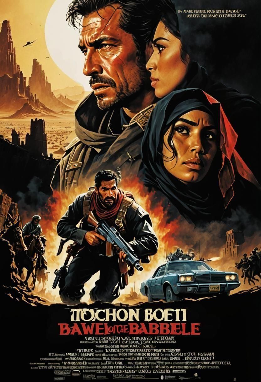 Movie poster for the fictional conspiracy thriller "Tower of Babble", set across the USA and Iraq.