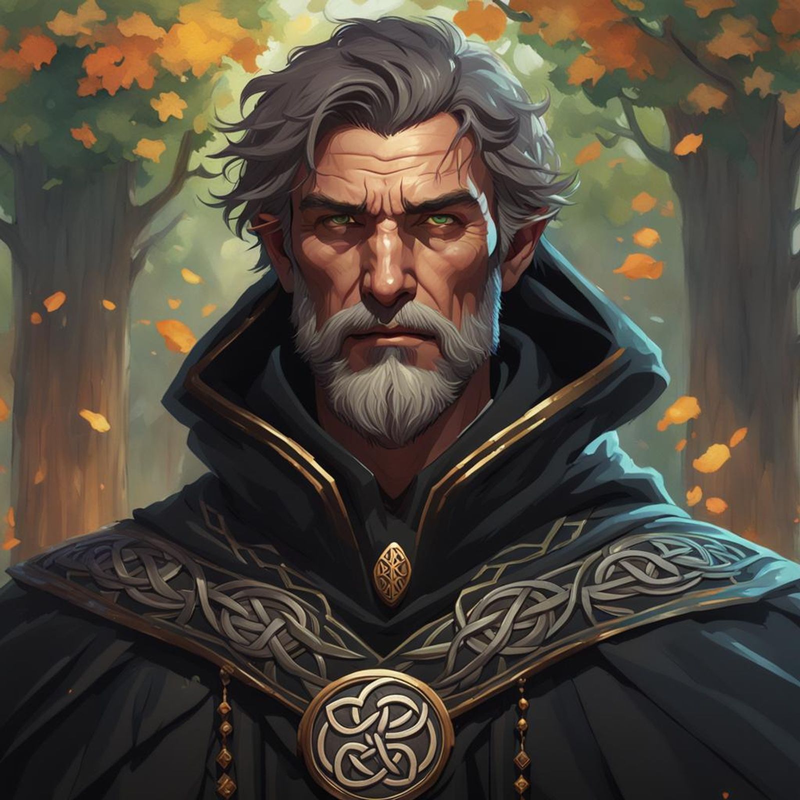 male Celtic druid in a black cloak, short hair - AI Generated Artwork ...